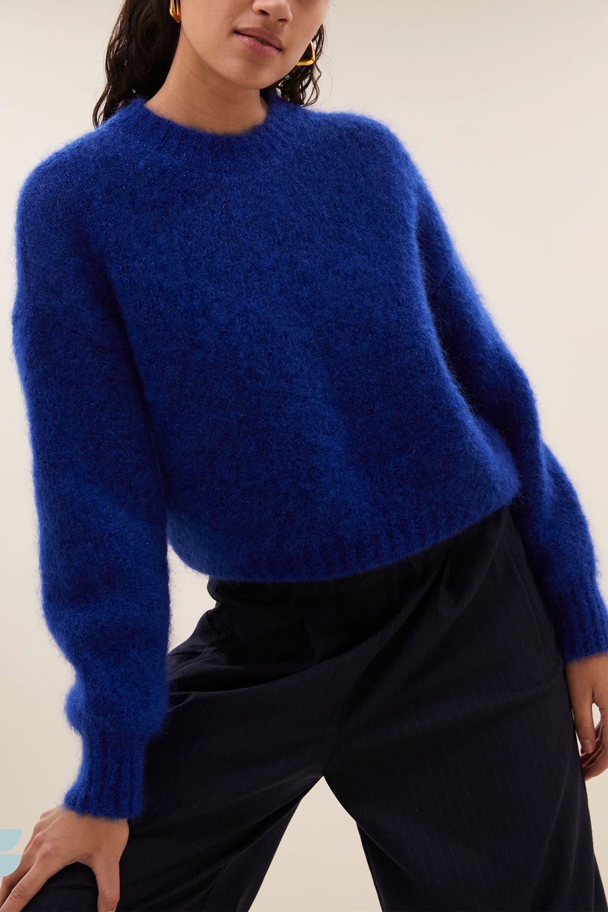 MOHAIR KNIT PULLOVER "SPARKLE" BLUE LUREX