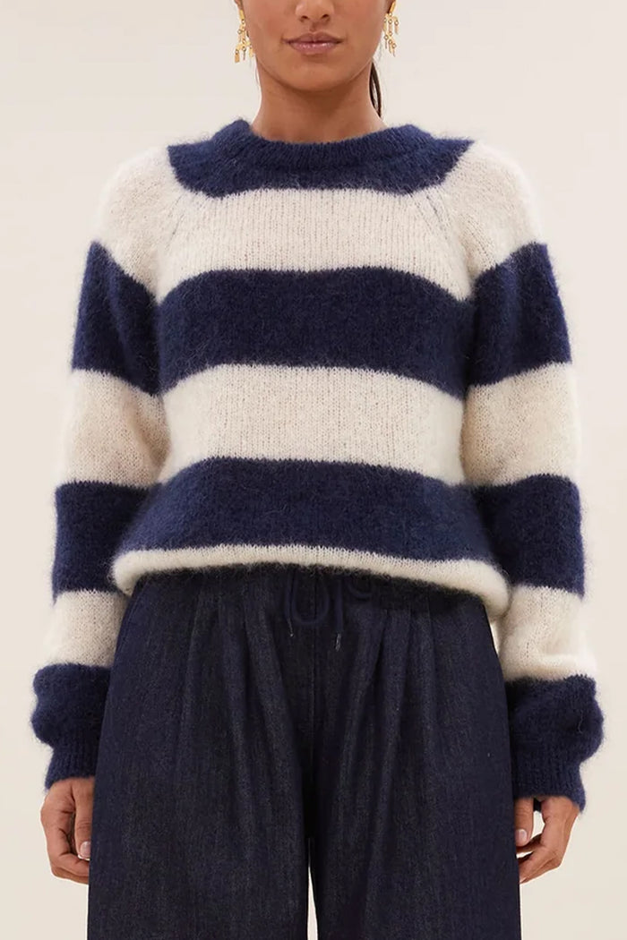 MOHAIR KNIT PULLOVER "STRIPES" BLUE/OFF WHITE