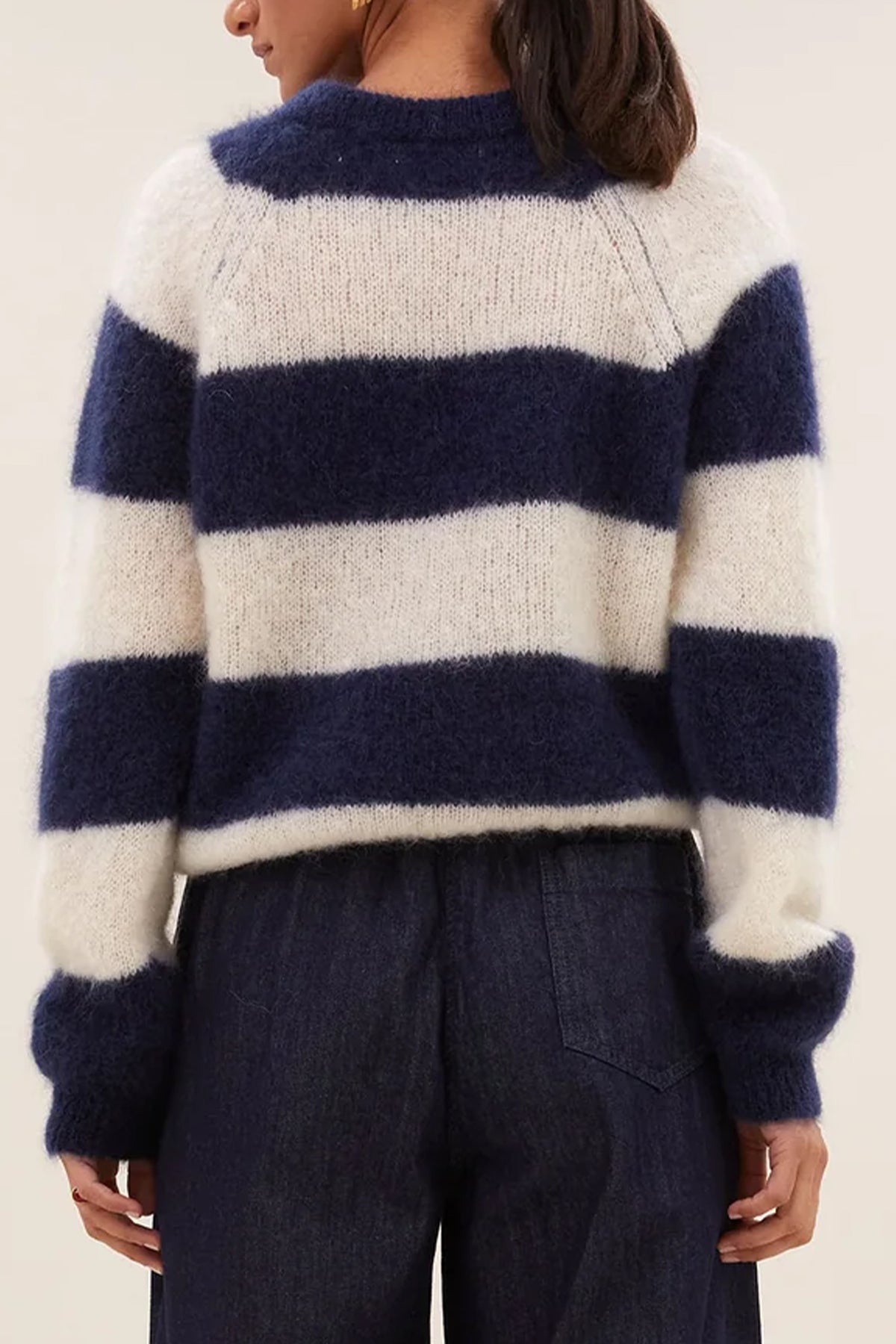 MOHAIR KNIT PULLOVER "STRIPES" BLUE/OFF WHITE