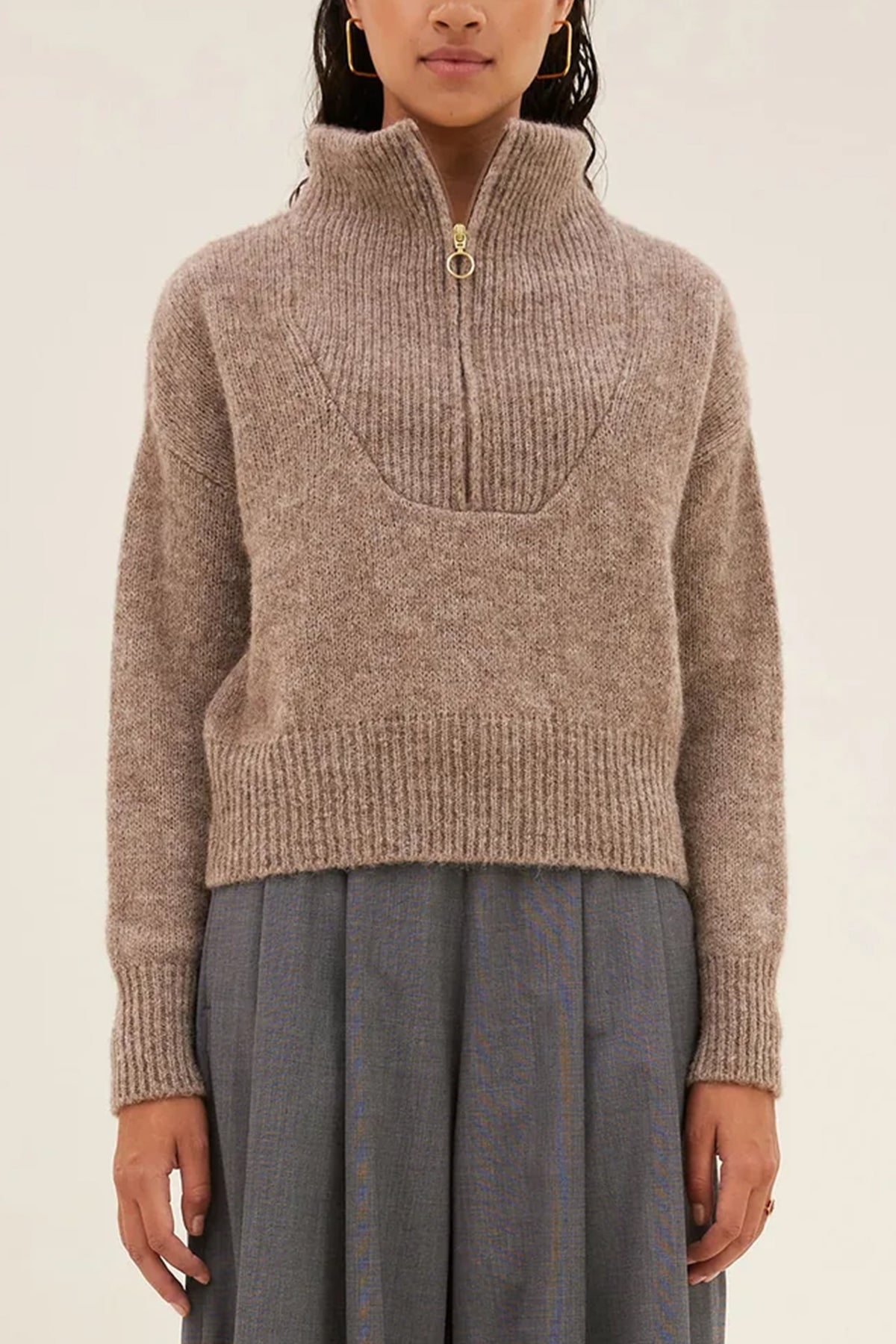 OVERSIZED PULLOVER WITH ZIPPER BISCUIT