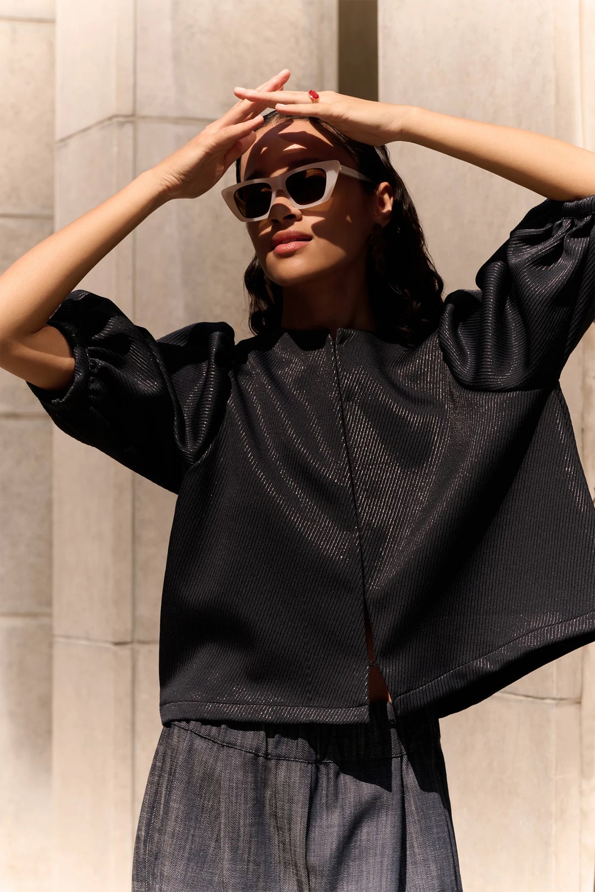 STRIPED OVERSIZED GLOSSY BLOUSE/JACKET