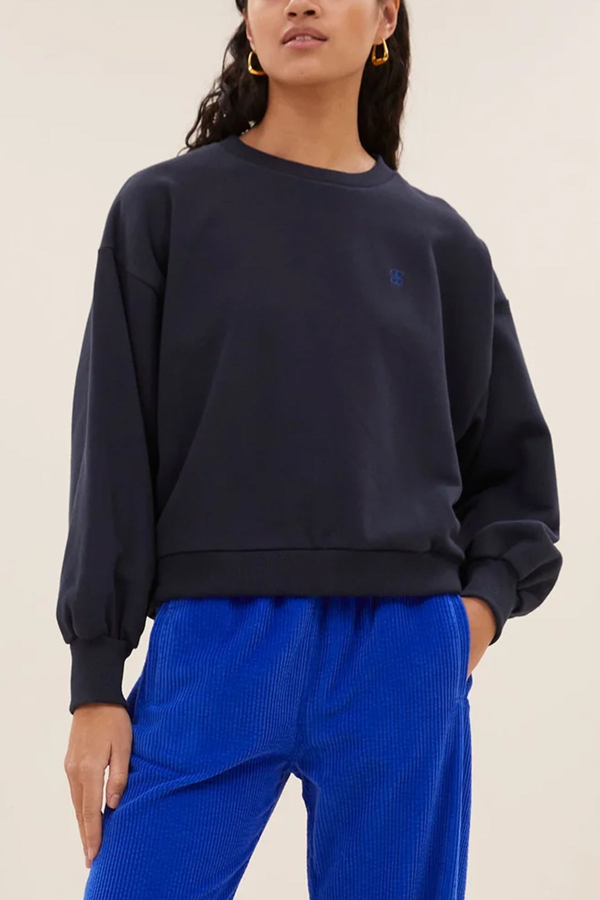 OVERSIZED COTTON SWEATER "LUCKY" NAVY/METALLIC BLUE