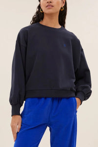 OVERSIZED COTTON SWEATER "LUCKY" NAVY/METALLIC BLUE