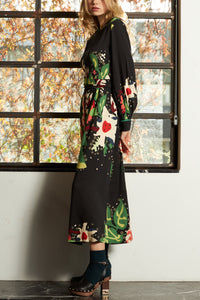 MIDI DRESS "ARIANNA" BLACK/MULTICOLOR