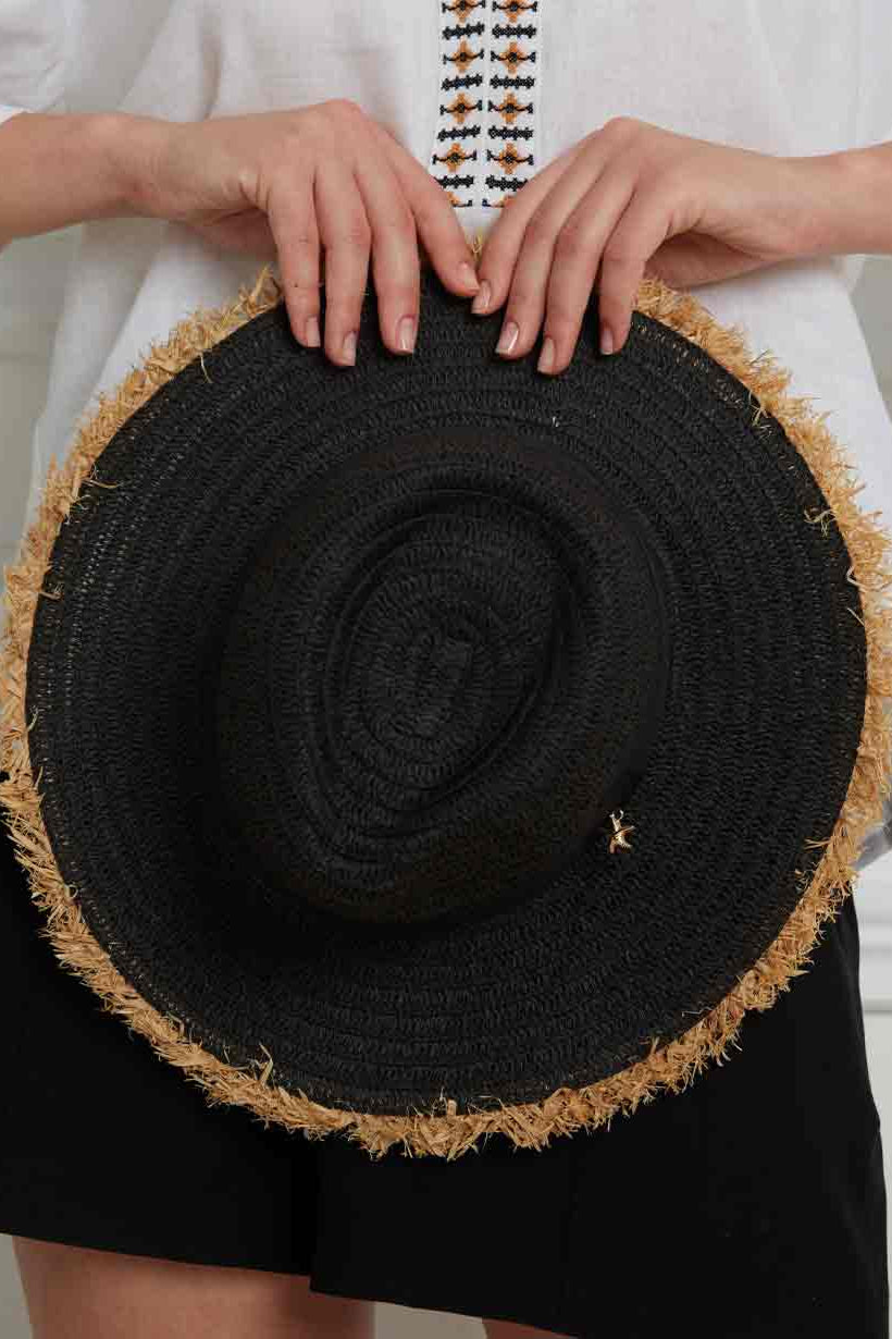 RAFFIA HAT "HELIOS" BLACK