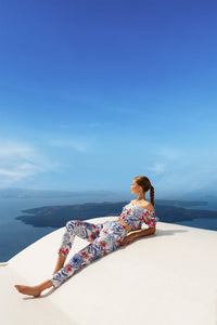 PRINTED CROP TOP "BOUGAINVILLEA" WHITE/BLUE/PINK