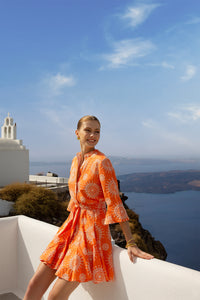 SHORT EMBROIDERED DRESS "SARAH" ORANGE/WHITE