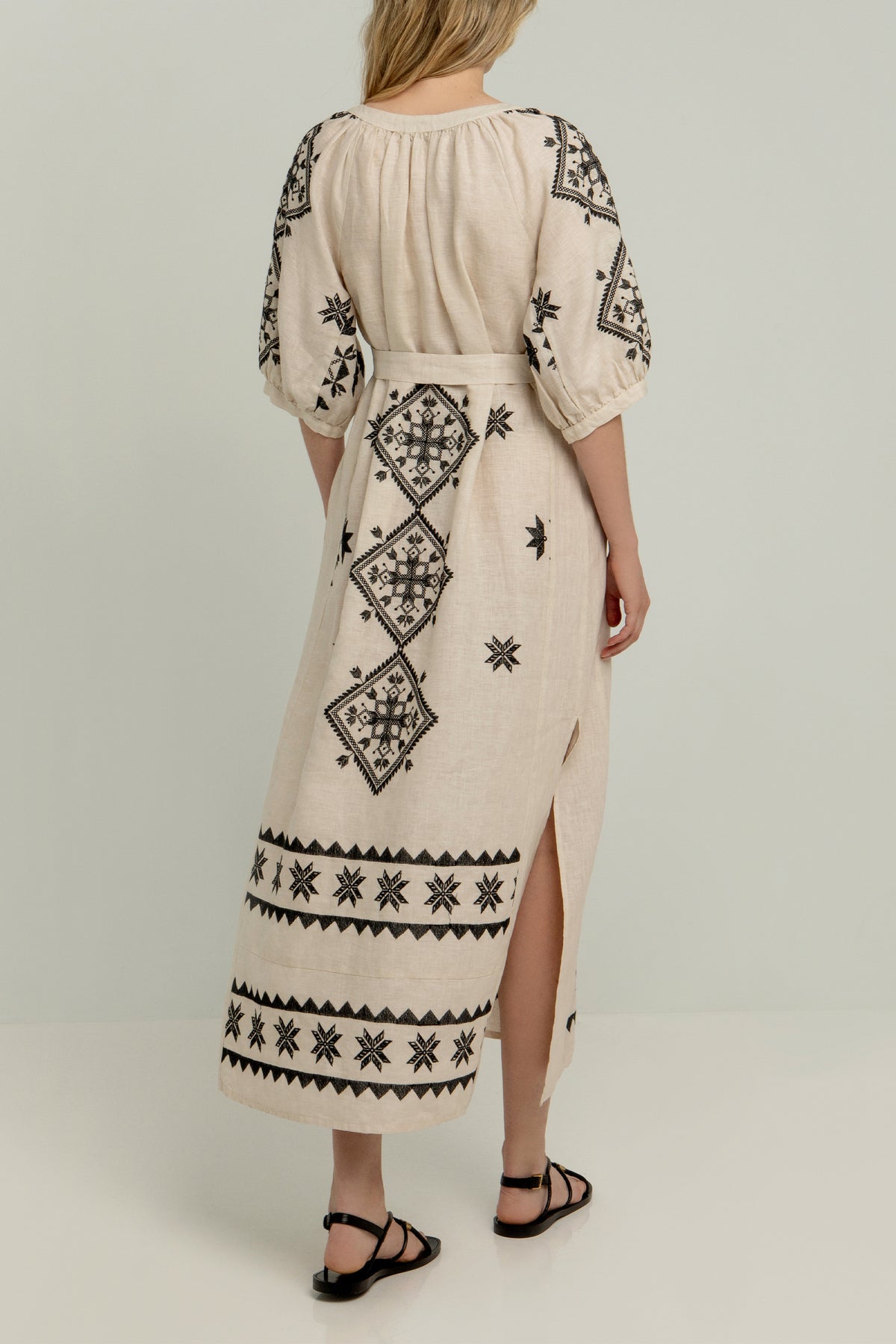 MIDI LINEN DRESS "LEFKADA" BEIGE/BLACK