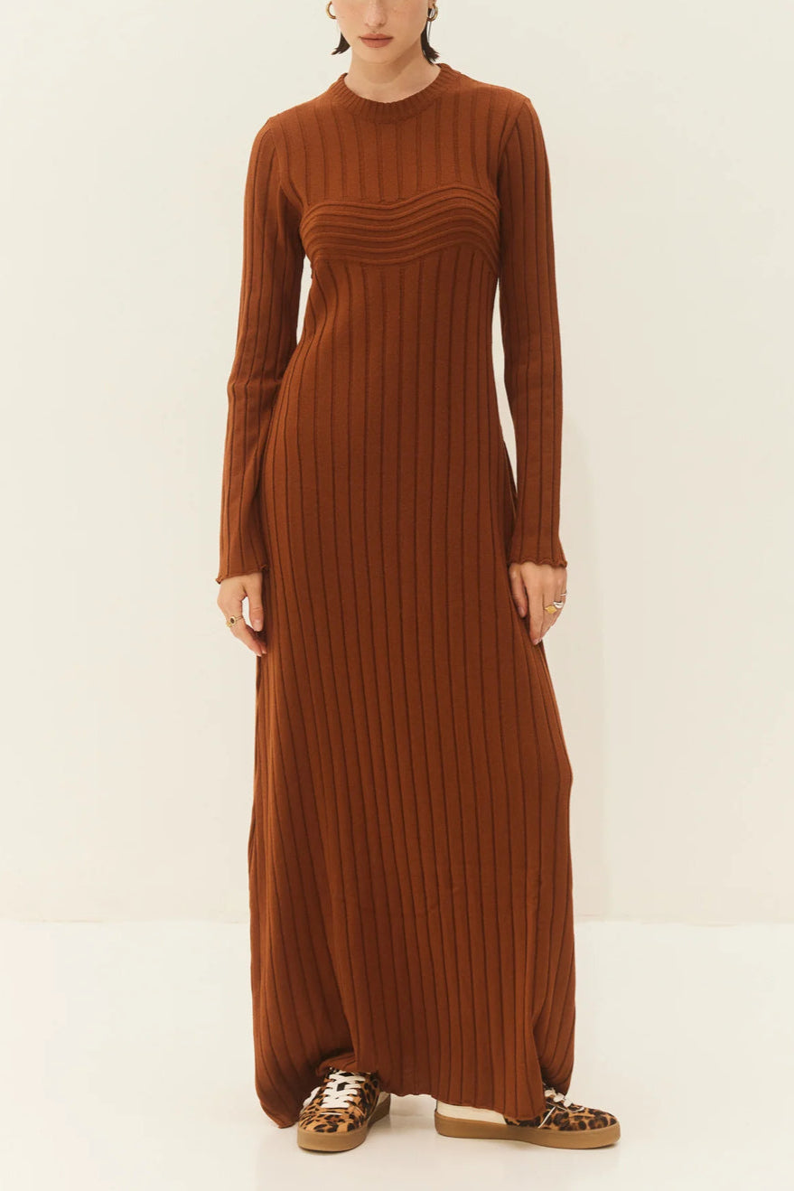 LONG KNIT DRESS "ALAMA" CHOCOLATE