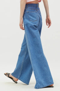 EXTRA WIDE LEG DENIM PANTS "SALEM" DARK BLUE WASH