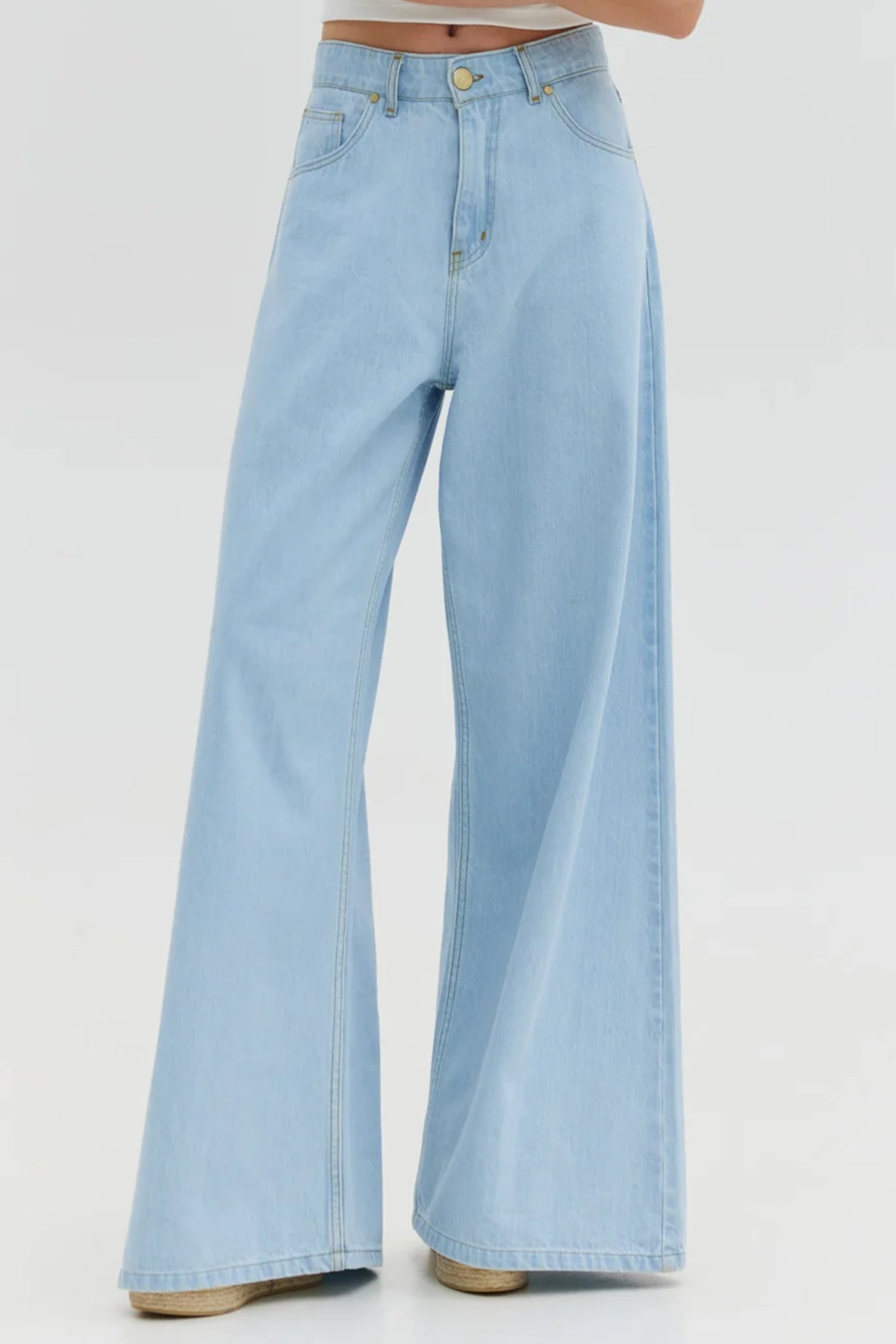 EXTRA WIDE LEG DENIM PANTS "SALEM" LIGHT BLUE WASH