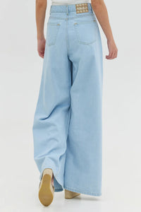 EXTRA WIDE LEG DENIM PANTS "SALEM" LIGHT BLUE WASH