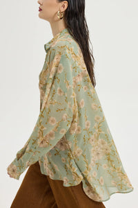 OVERSIZED CHIFFON BLOUSE "FLOWER DREAM" MINT/BEIGE