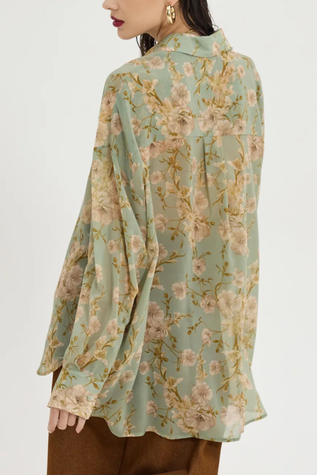 OVERSIZED CHIFFON BLOUSE "FLOWER DREAM" MINT/BEIGE