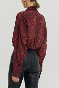 OVERSIZED CHIFFON BLOUSE "ROSES" BORDEAUX