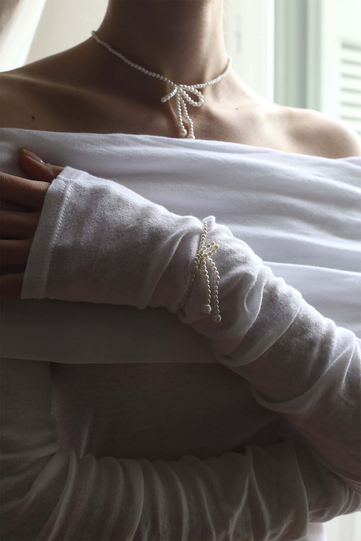 PEARL BRACELET WITH BOW "FEDRA" WHITE