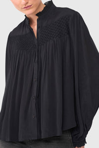 EMBELLISHED VISCOSE BLOUSE BLACK