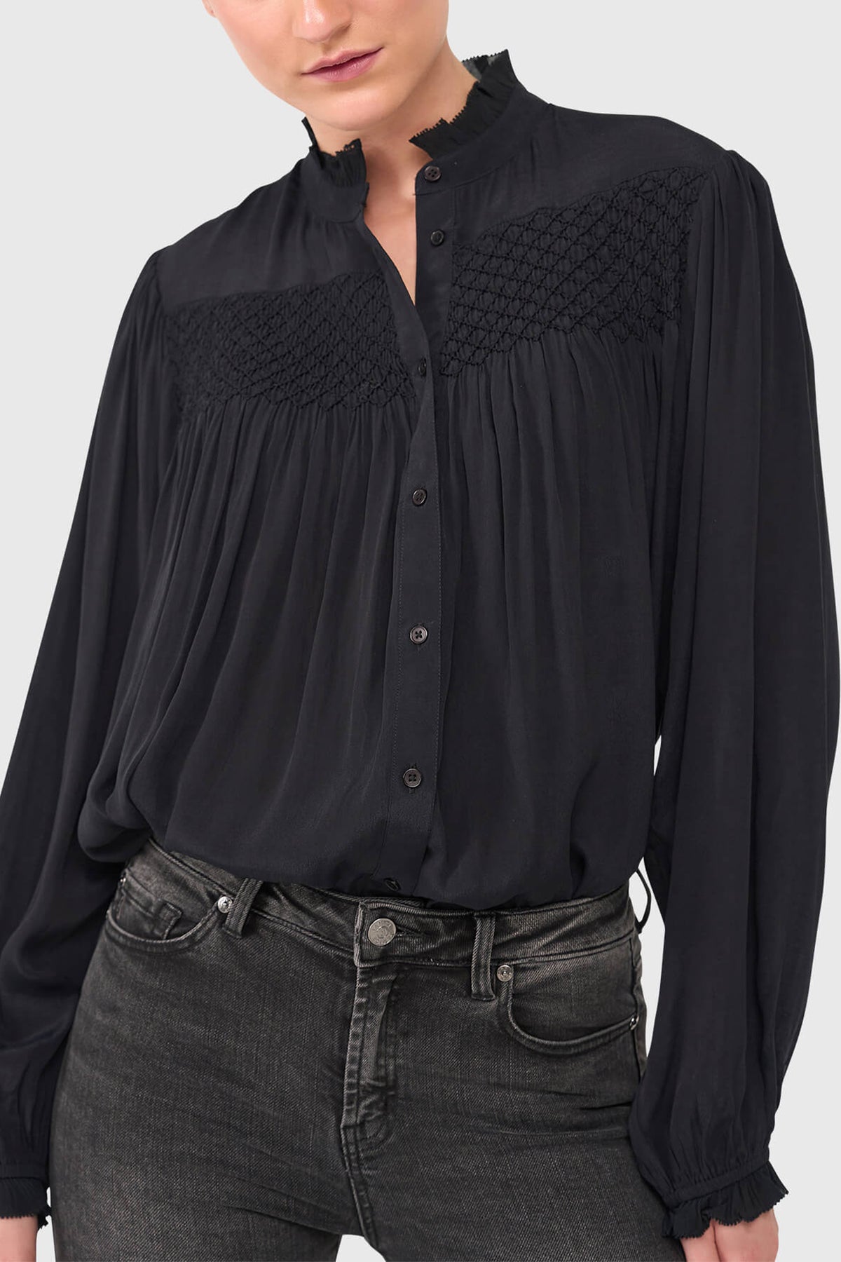 EMBELLISHED VISCOSE BLOUSE BLACK