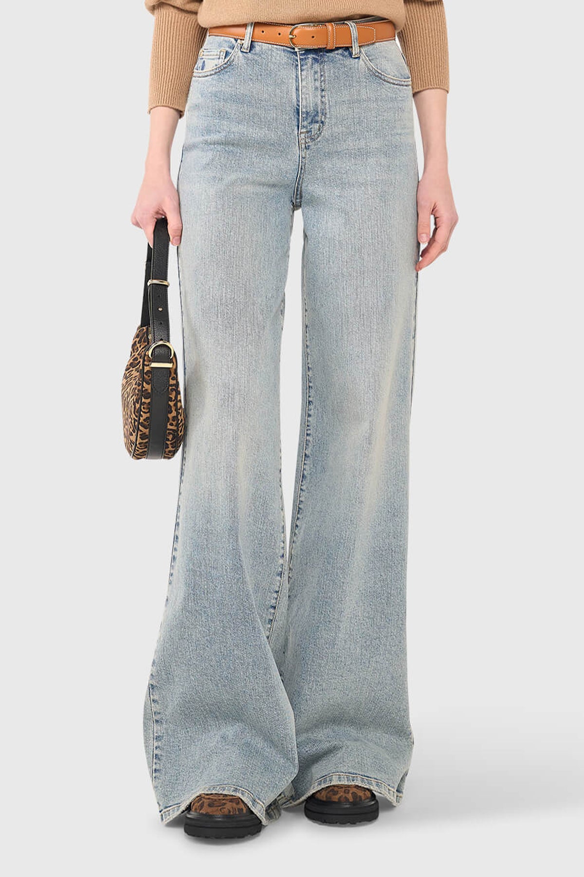 VERY WIDE LEG STRETCH DENIM PANTS LIGHT BLUE
