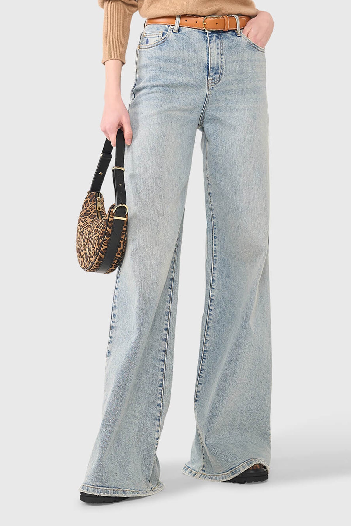 VERY WIDE LEG STRETCH DENIM PANTS LIGHT BLUE