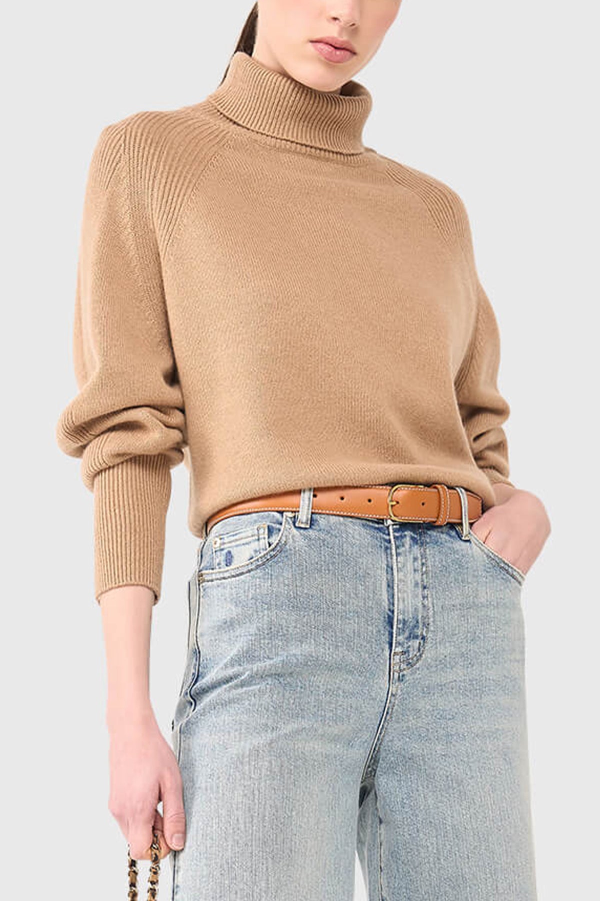 PURE CASHMERE TURTLENECK PULLOVER CAMEL