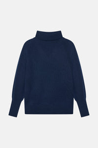 PURE CASHMERE TURTLENECK PULLOVER "DAWSEY" NAVY BLUE