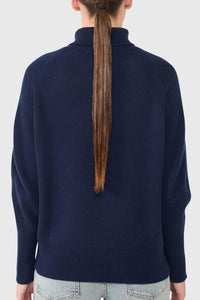 PURE CASHMERE TURTLENECK PULLOVER "DAWSEY" NAVY BLUE