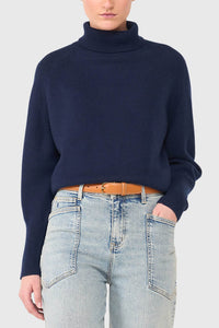 PURE CASHMERE TURTLENECK PULLOVER "DAWSEY" NAVY BLUE