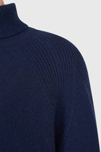 PURE CASHMERE TURTLENECK PULLOVER "DAWSEY" NAVY BLUE