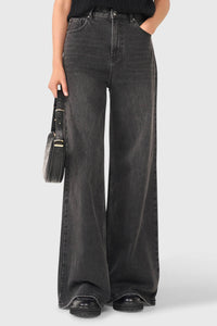 VERY WIDE LEG STRETCH DENIM PANTS DARK GREY