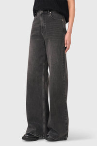 VERY WIDE LEG STRETCH DENIM PANTS DARK GREY