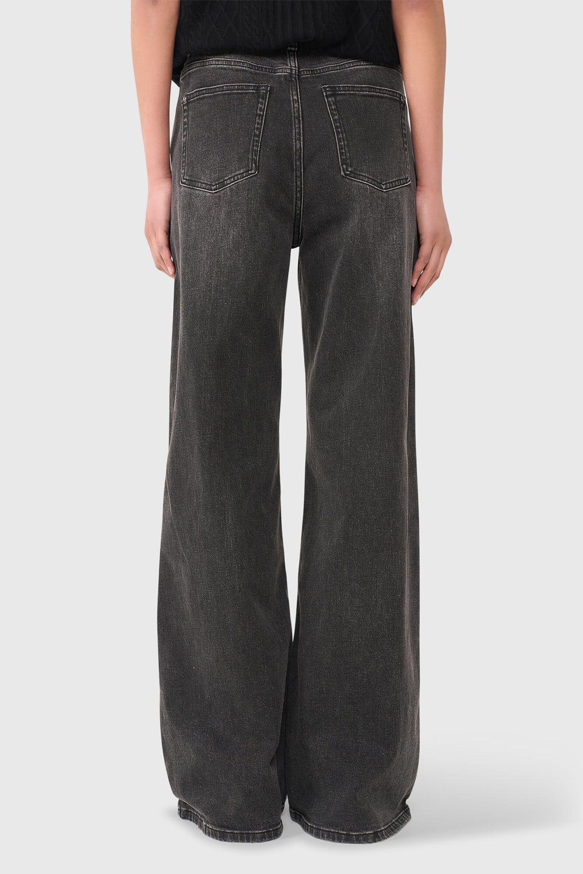 VERY WIDE LEG STRETCH DENIM PANTS DARK GREY