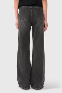VERY WIDE LEG STRETCH DENIM PANTS DARK GREY
