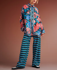 STRIPED PANTS "ELIAS" PETROL/BLACK/IVORY