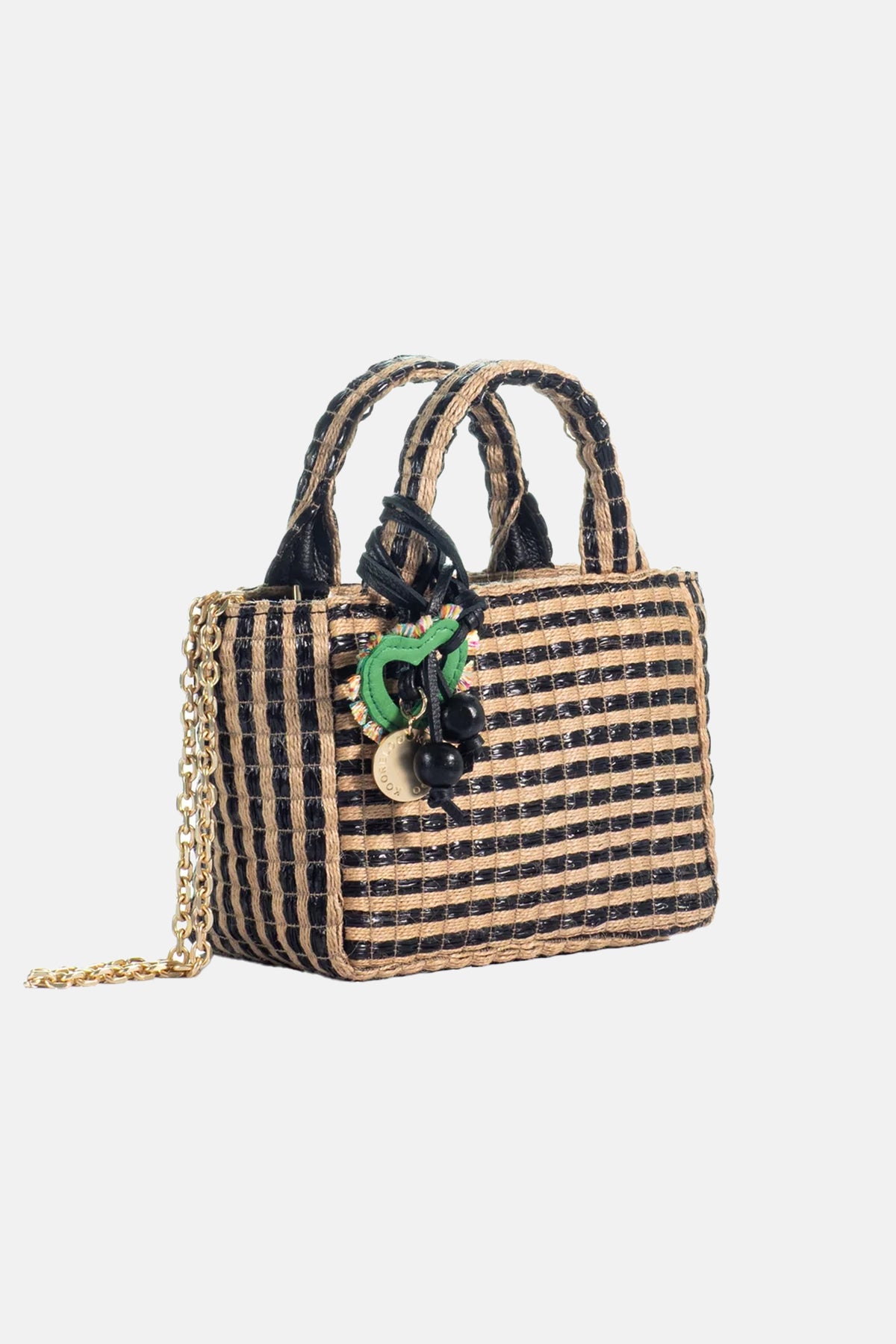 MINI RAFFIA TOTE BAG "THE CHARMING" NATURAL/BLACK