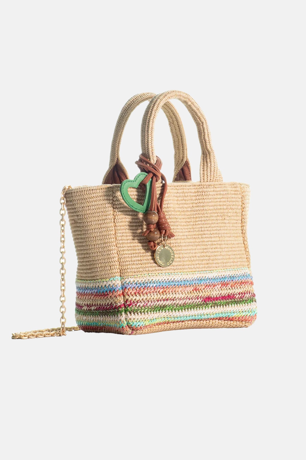 w SMALL RAFFIA TOTE BAG "THE CHARMING" NATURAL/MULTICOLOR