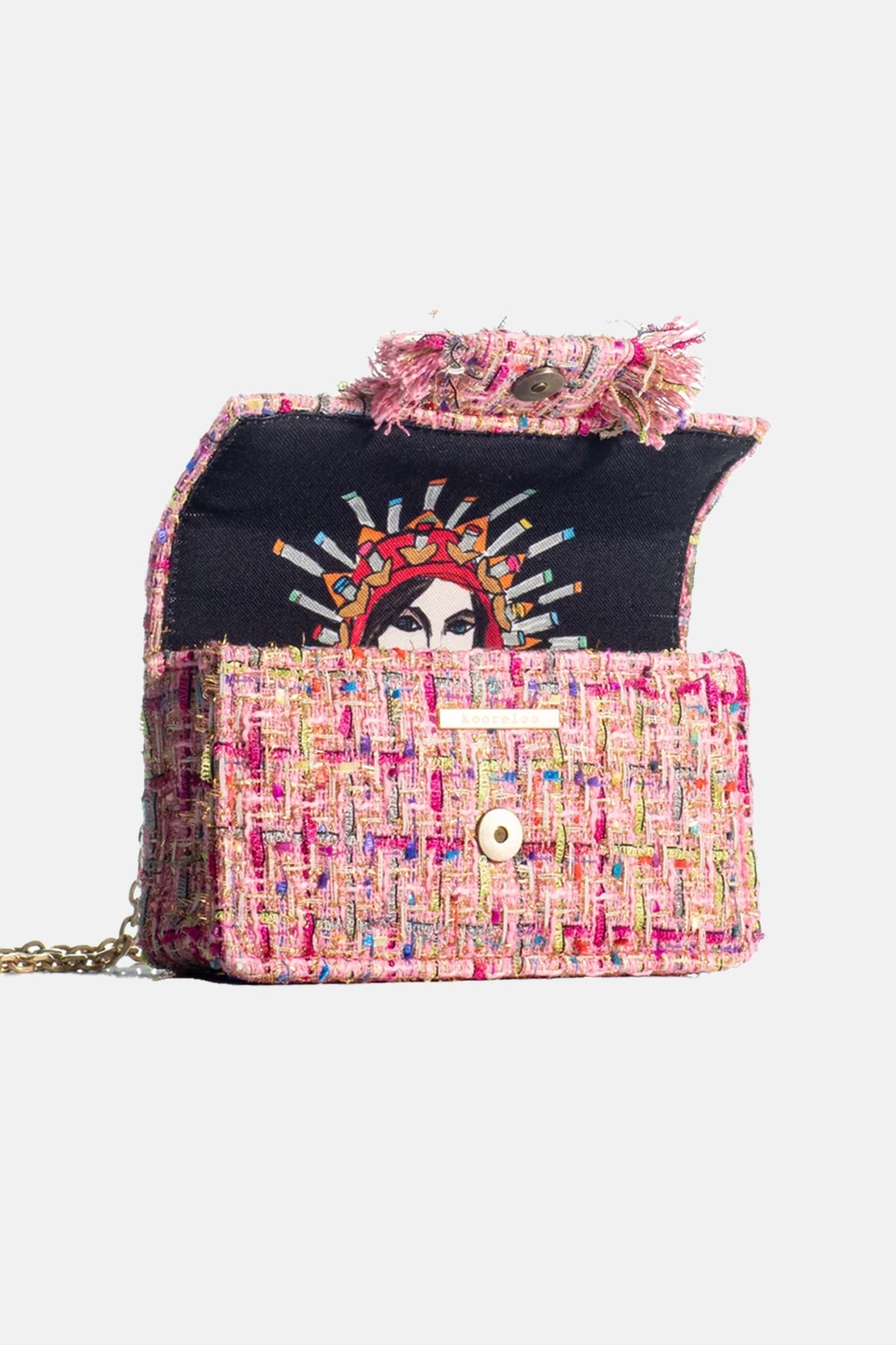 SMALL TWEED BAG "THE PETITE BASSET" PINK/MULTICOLOR
