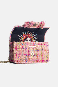SMALL TWEED BAG "THE PETITE BASSET" PINK/MULTICOLOR