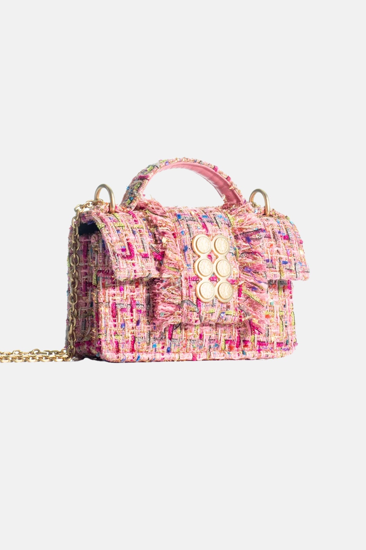 SMALL TWEED BAG "THE PETITE BASSET" PINK/MULTICOLOR