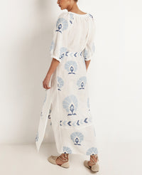 LONG LINEN DRESS "MINI PEACOCKS"