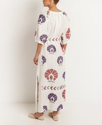 LONG LINEN DRESS "MINI PEACOCKS"