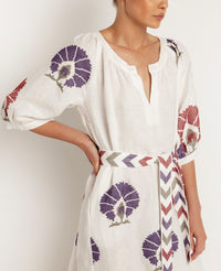 LONG LINEN DRESS "MINI PEACOCKS"