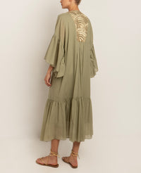 MIDI COTTON DRESS "TRIANGLE" - TEA/GOLD