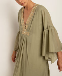 MIDI COTTON DRESS "TRIANGLE" - TEA/GOLD