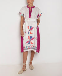 MIDI LINEN DRESS "AEOLIS" WHITE/MAGENTA/MULTICOLOR