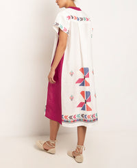 MIDI LINEN DRESS "AEOLIS" WHITE/MAGENTA/MULTICOLOR
