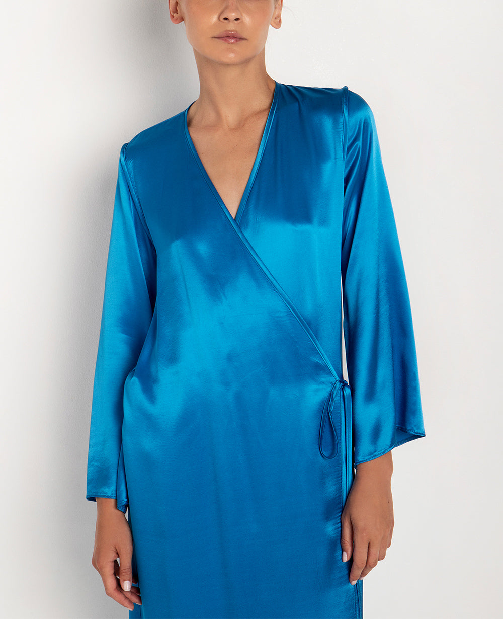 Leota Women's Amiya Midi Perfect Wrap Dress Blue Size 1X