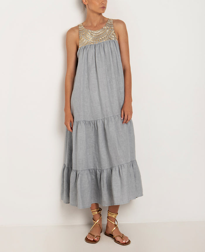 SLEEVELESS MIDI DRESS "TRIANGLE" - LIGHT GREY/GOLD