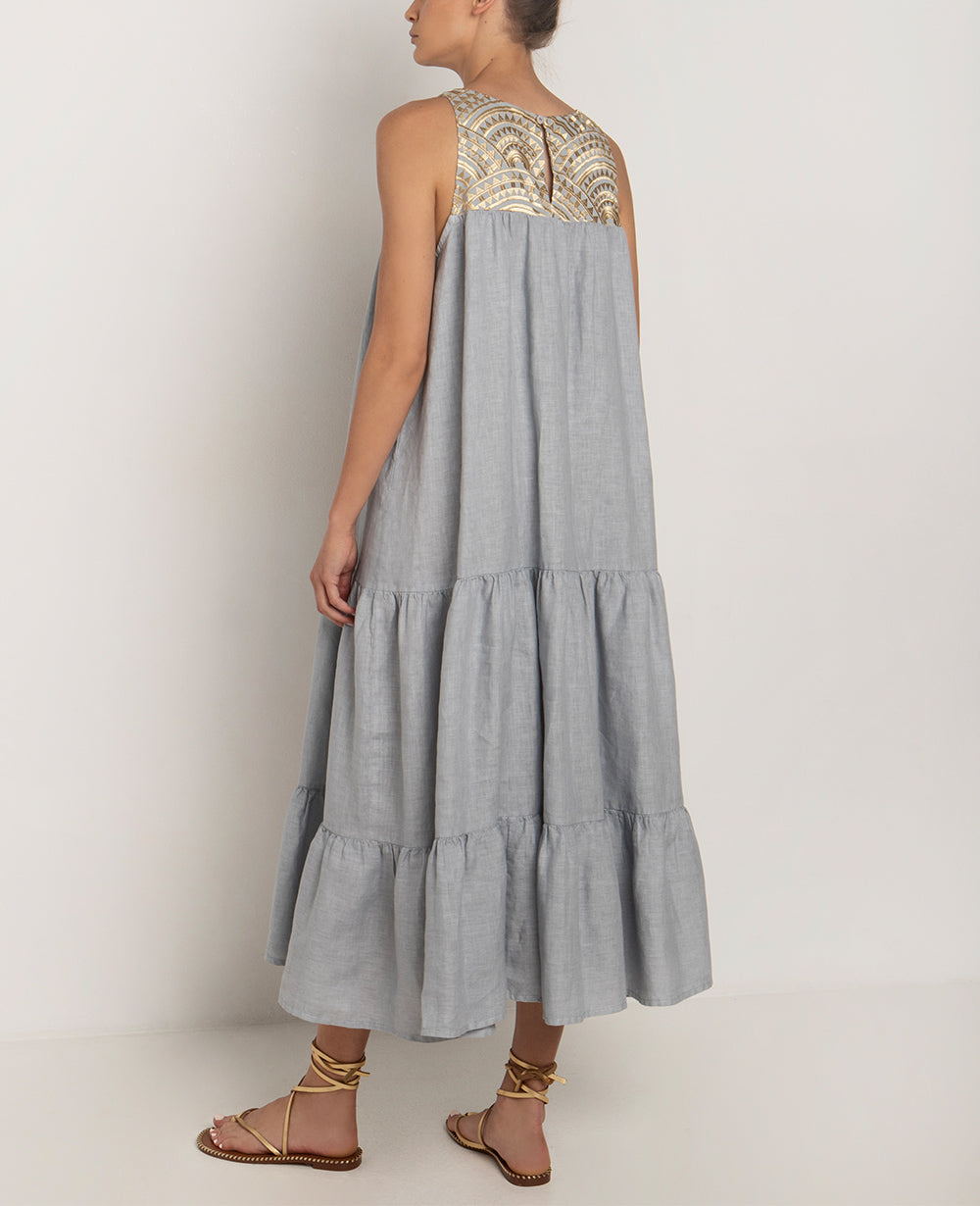 SLEEVELESS MIDI DRESS "TRIANGLE" - LIGHT GREY/GOLD