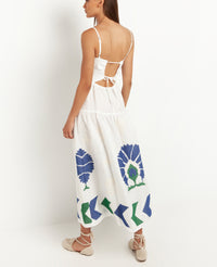 STRAPPY LINEN DRESS "PEACOCK"